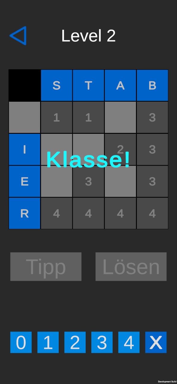 Gelöstes Leven Up! Rätsel mit der Meldung „Klasse!“